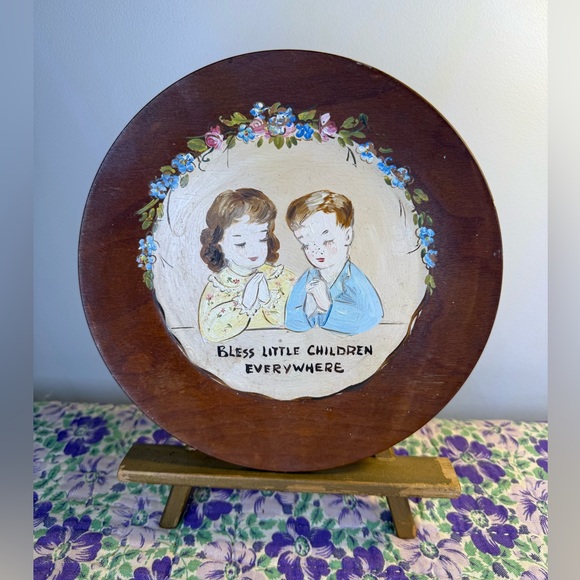 Handmade Other - Vtg Hand painted wooden plate signed E. Bremer Bless Little Children Everywhere
